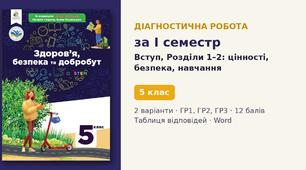 Комплексна підсумкова діагностична робота за I семестр «Я і мої цінності. Моя безпека. Вчусь вчитися» (Вступ, Розділи 1–2) — Здоров'я, безпека та добробут, 5 клас НУШ (Гущина, Василашко, Освіта), 2 варіанти з відповідями