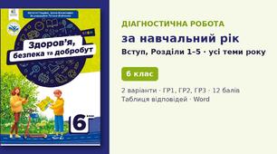 Комплексна річна підсумкова діагностична робота за навчальний рік «Здоров'я, безпека та добробут» (Вступ, Розділи 1–5) — 6 клас НУШ (Гущина, Василашко, Освіта), 2 варіанти з відповідями