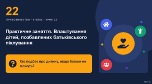 Правознавство 22 урок тема: "Практичне заняття. Влаштування дітей, позбавлених батьківського піклування"