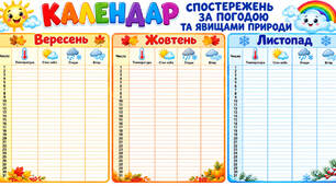 Календар спостережень за погодою вересень-жовтень-листопад