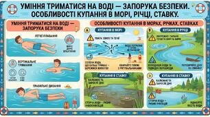 Уміння триматися на воді — запорука безпеки. Особливості купання в морі, річці, ставку.