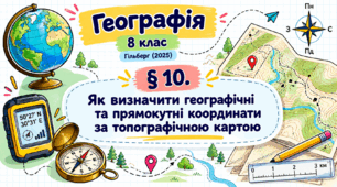 Як визначити географічні та прямокутні координати за топографічною картою. Презентація, інфографіка, робочий аркуш