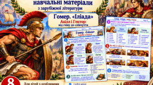 Гомер «Іліада». Адаптовані та модифіковані робочі аркуші із зарубіжної літератури для учнів з ООП (ІІІ–IV рівні підтримки). 8 клас НУШ
