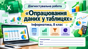 Діагностувальна робота № 6 «Опрацювання даних у таблицях» — Інформатика, 8 клас