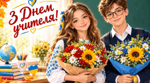 Розтяжка-напис "З Днем вчителя!" (три варіанти). Декор для дошки