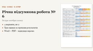 Алгебра 9 клас НУШ (Істер) · Річна підсумкова (контрольна) робота за курс · за групами результатів · 4 варіанти з відповідями