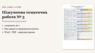 Геометрія 9 клас НУШ (Істер) · Підсумкова тематична (контрольна) робота № 3 за групами результатів — Розв’язування трикутників · 4 варіанти з відповідями
