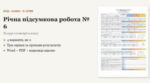 Геометрія 9 клас НУШ (Істер) · Річна підсумкова (контрольна) робота за курс · за групами результатів · 4 варіанти з відповідями