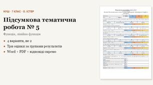Алгебра 7 клас НУШ (Істер) · Підсумкова тематична (контрольна) робота № 5 за групами результатів — Функція, лінійна функція · 4 варіанти з відповідями