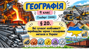 Які сучасні особливості виробництва чорних і кольорових металів в Україні. Презентація, інфографіка, робочий аркуш