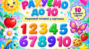 «Рахуємо до 10» — яскравий рахунковий матеріал у картинках