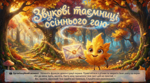 Презентація+конспект заняття "Звукові таємниці осіннього гаю". Навчання елементів грамоти. Середня група. Жовтень.