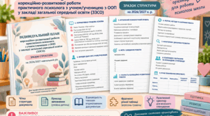 ЗРАЗОК Індивідуальний план корекційно-розвиткової роботи практичного психолога з учнем з ООП у ЗЗСО | Зразок структури 2026/2027