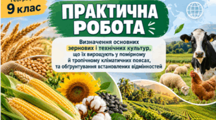 Практична робота.  Визначення основних зернових і технічних культур, що їх вирощують у помірному й тропічному кліматичних поясах, та обґрунтування встановлених відмінностей. 9 клас НУШ. З відповідями для вчителя.