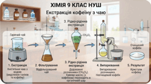 Дослідження екстракції (олією, спиртом, бутилетаноатом або іншим розчинником)./ Екстракція кофеїну з чаю. Хімія 9 клас НУШ (Презентація+ аркуш до підручника Л.Мідак)