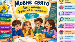МОВНЕ СВЯТО (вікторина, КВК, аукціон знань, рольова гра, конференція, екскурсія, телерепортаж тощо).Аукціон знань. Лексикологія. Групи слів за значенням 5 клас • НУШ • інтегрований урок-гра