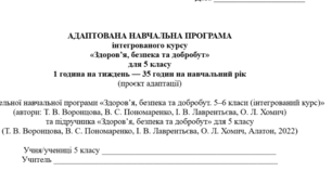 АДАПТОВАНА НАВЧАЛЬНА ПРОГРАМА інтегрованого курсу «Здоров’я, безпека та добробут» для 5 класу 1 година на тиждень до підр. авт. Воронцова Т.