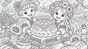 Велика розмальовка до Дня хліба 🌾🍞 | Колективна розмальовка-плакат з розбивкою на А4