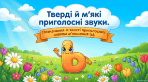 Тверді й м'які приголосні звуки. Позначення м'якості приголосних знаком м'якшення.