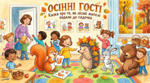 "Осінні гості" - Казка про те, як лісові жителі ходили до садочка. Для дітей молодшої групи.