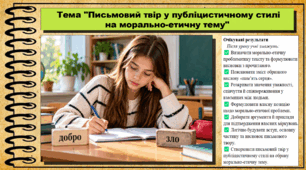 Письмовий твір у публіцистичному стилі  на морально-етичну тему. Українська мова. 9 клас НУШ (2026). До підручника Заболотний О. та ін.