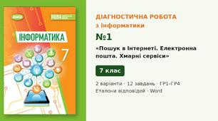 Комплексна підсумкова діагностична робота №1 з теми «Пошук в Інтернеті. Електронна пошта. Хмарні сервіси» (Розділ 1, § 1.1–1.6) — Інформатика, 7 клас НУШ (Ривкінд, Генеза 2024), 2 варіанти з відповідями