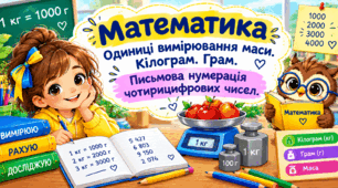 Урок 25 Одиниці вимірювання маси. Кілограм. Грам. Письмова нумерація чотирицифрових чисел.