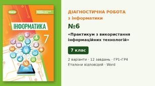 Комплексна підсумкова діагностична робота №6 з теми «Практикум з використання інформаційних технологій» (Розділ 6, § 6.1–6.2, проєкти, Google Форми) — Інформатика, 7 клас НУШ (Ривкінд, Генеза 2024), 2 варіанти з відповідями