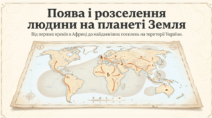 Презентація на тему: "Поява і розселення людини на планеті Земля" + конспект за презентацією+тести