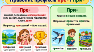 Картки- пам'ятки "Правопис префіксів пре- і при-"