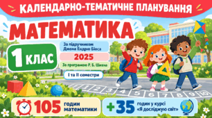 Календарно-тематичне планування з математики для 1 класу за підручником Джона Ендрю Біоса (2025). Програма Р. Б. Шияна. 105 + 35 годин