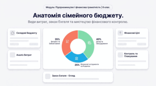 Урок 5. Види та облік витрат домогосподарств. Підприємництво і фінансова грамотність. 8 клас. Презентація + відеоурок + план уроку + практичне завдання + інфографіка + ментальна карта + тест