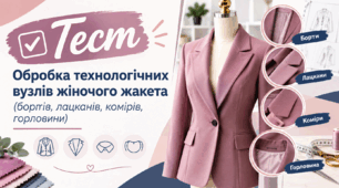 Обробка технологічних вузлів жіночого жакета (бортів, лацканiв, комірів, горловини)