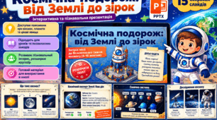 Презентація «Космічна подорож: від Землі до зірок» | 1–5 класи | 15 слайдів