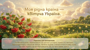 Презентація+конспект заняття з розвитку мовлення "Моя рідна країна — квітуча Україна". Середня група. Жовтень.