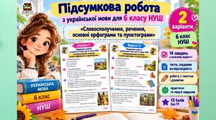 Підсумкова робота з української мови. 6 клас НУШ. «Словосполучення, речення, основні орфограми та пунктограми» (Без ГР)