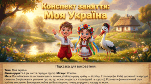 Презентація+конспект заняття "Моя Україна". Навчання елементів грамоти. Середня група. Жовтень.