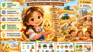 «Хліб на столі — праця багатьох людей» — інтерактивна презентація для 1–4 класів | Від зернини до хліба