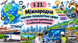 Міжнародна науково-технологічна сфера та система виробництва в глобальній економіці. Презентація, інфографіка, робочий аркуш