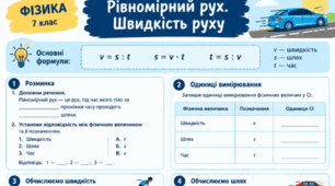 Робочий аркуш з фізики для 7 класу на тему: «Рівномірний рух. Швидкість руху»
