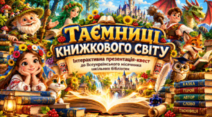 «Таємниці книжкового світу» — презентація-квест до Всеукраїнського місячника шкільних бібліотек | 20 яскравих слайдів
