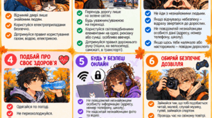 «Безпечні осінні канікули». Пам’ятка з правил безпеки (модифікований дидактичний матеріал для учнів з ООП)