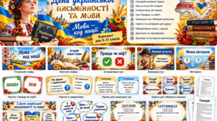 День української писемності та мови 2026. «Мова — код нації». Готовий комплект для 5–11 класів: сценарій, презентація, вікторина, ігри, картки, оформлення