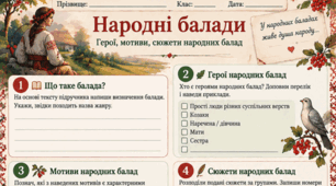 Народні балади. Балада «Ой летіла стріла». Робочі аркуші