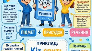 Навчальний плакат «Підмет і присудок» (4 аркуші)