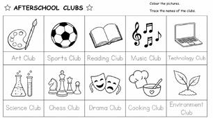 Afterschool Clubs - Colour and Trace worksheet