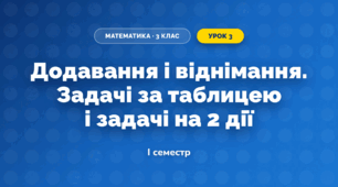 Додавання і віднімання. Задачі за таблицею і задачі на 2 дії (3 клас, Математика, Гісь)