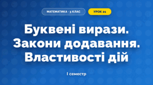 Буквені вирази. Закони додавання. Властивості дій (3 клас, Математика, Гісь)