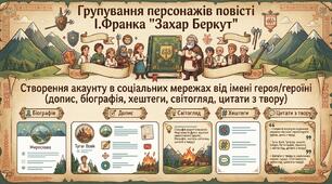 Групування персонажів повісті І.Франка "Захар Беркут". Створення акаунту в соціальних мережах від імені героя/героїні (допис, біографія, хештеги, світогляд, цитати з твору)