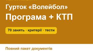 Гурток «Волейбол»: навчальна програма, КТП на 70 занять, критерії оцінювання навичок, протокол тестування, план заходів (6–9 класи)
